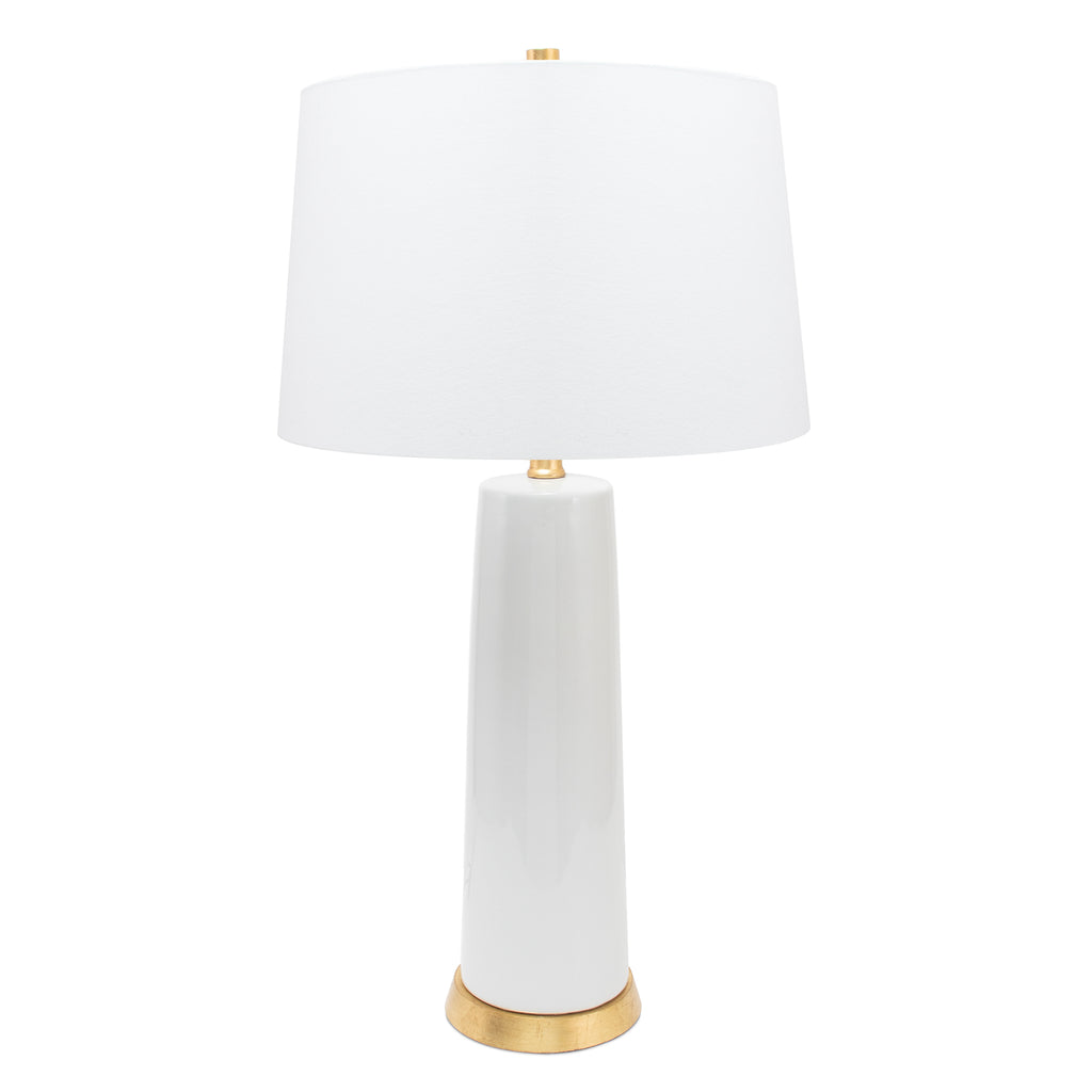 White and Gold Tansey Table Lamp- with 14x16x10 White Crisp Linen Shade - Couture Lamps