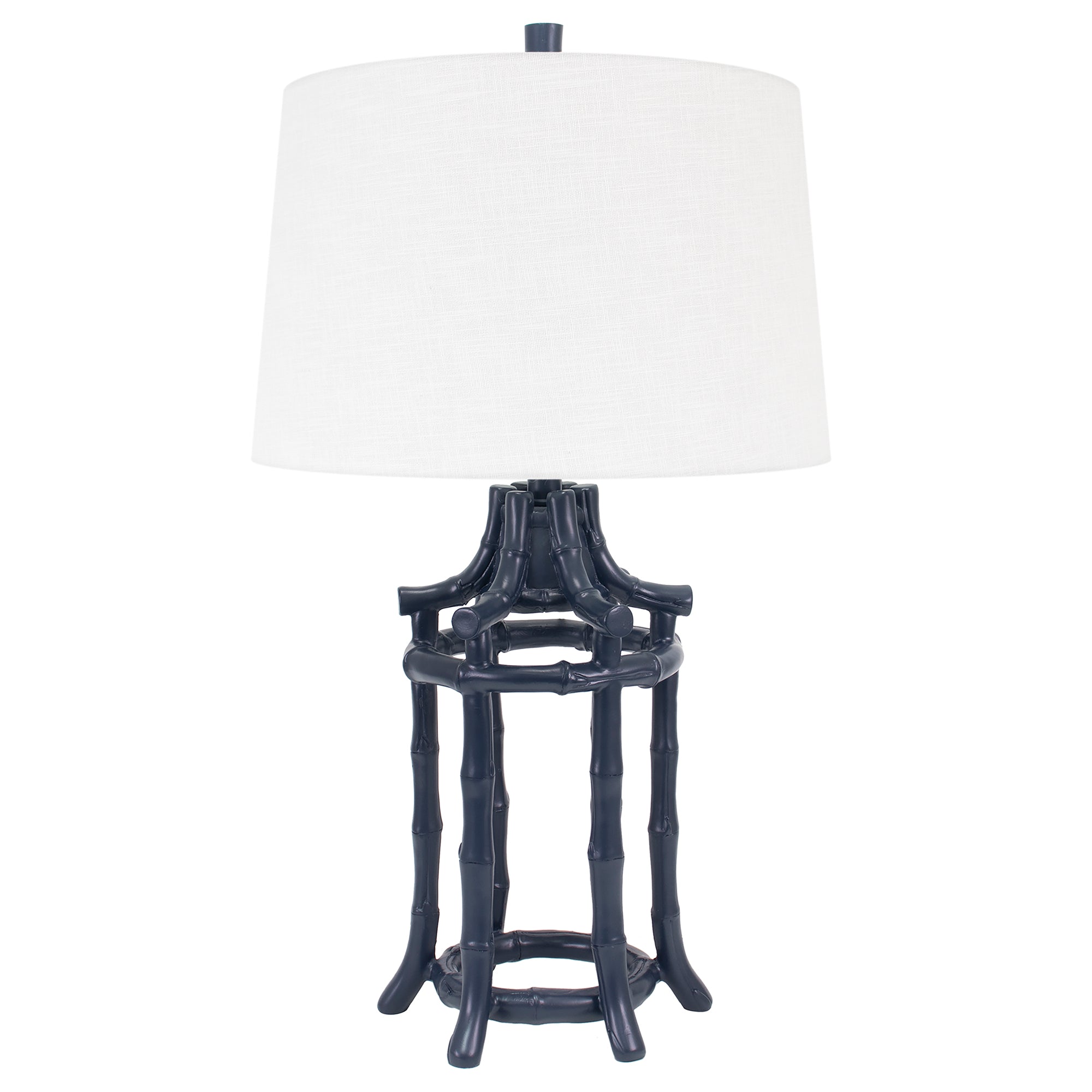 Navy Bamboo Table Lamp-with Casual Linen Shade - Couture Lamps