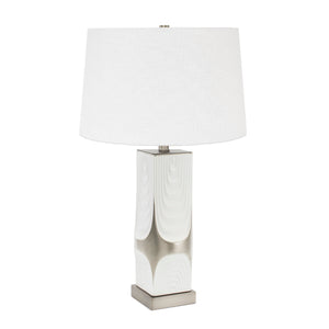 White and Silver Drape Table lamp- with 14x16x10 soft silver lined shade - Couture Lamps